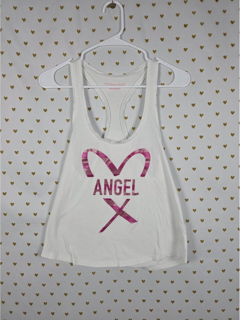 Victorias Secret Angel Striped Bling Glitter Tank Top XS White Muscle Tee